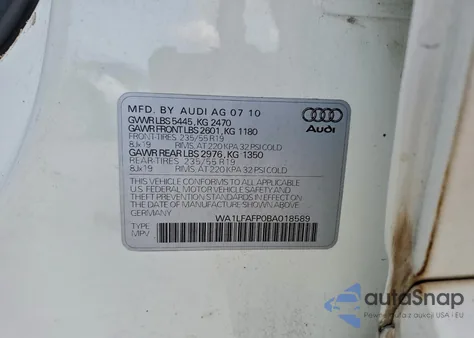 2011 Audi Q5 Premium Plus из США, поврежденный, VIN WA1LFAFP0BA018589